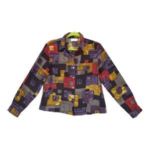 Vintage Caviar Color Block 80's Style Long Sleeve Button Up Women's Medium Shirt